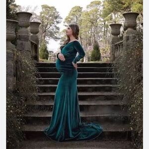 Velvet Maxi Maternity Dress in Teal